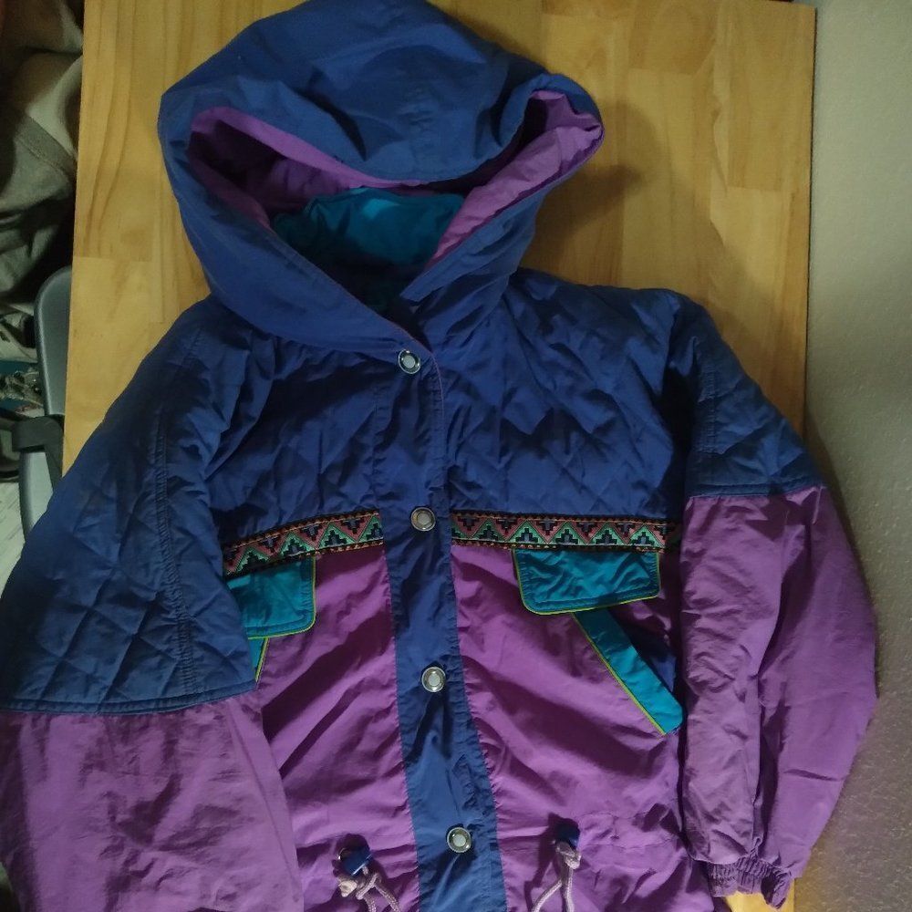 Vintage Aztec Pattern Neon Color Block Ski Jacket